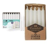 Bolsius 103403679902 Bistro Bougie Blanc 17,8 cm (lot de 45) & Cereria di Giorgio 407 bougies Steariques, cire, blanc, 1,8 x 1,8 x 15 cm, 10 unités