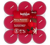 Bolsius - 18 Bougies Chauffe-Plat Parfumées - Merry Moments - Temps de Combustion Long de 4 Heures - Diamètre 38 mm - Extraits Naturels - Contient de la Cire Végétalienne - Sans Huile de Palme