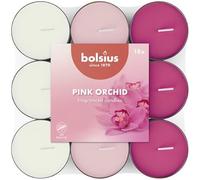 Bolsius - 18 Bougies Chauffe-Plat Parfumées - Orchidée Rose - Durée de Combustion de 3.5 Heures - Diamètre 38 mm - Extraits Naturels - Contient de la Cire Végétalienne - Sans Huile de Palme