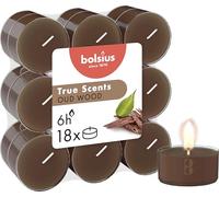 Bolsius - 18 Bougies Chauffe-Plat Parfumées - Oud Wood - Temps de Combustion de 6 Heures - Diamètre 39 mm - Extraits Naturels - Contient de la Cire Végétalienne - Sans Huile de Palme