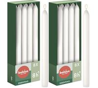 Bolsius - 8 bougies coniques - Blanc - 23 x 2 cm - Longue durée de combustion de 8 heures - Sans parfum - Cire naturelle végétalienne - Sans gouttes - Sans huile de palme (Lot de 2)