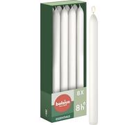 Bolsius - 8 bougies coniques - Blanc - 23 x 2 cm - Longue durée de combustion de 8 heures - Sans parfum - Cire naturelle végétalienne - Sans gouttes - Sans huile de palme