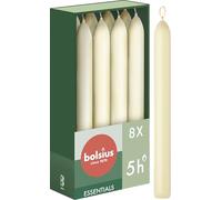 Bolsius - 8 bougies effilées Ivoire 17 cm longue durée de combustion de 5 heures - Sans parfum - 25% Cire naturelle végétalienne - Sans goutte - Sans huile de palme