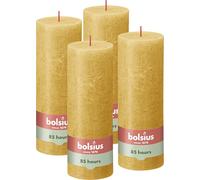 Bolsius - Bougie pilier rustique - Jaune - Lot de 4 - Longue durée de combustion de 85 heures - Bougie de maison - Décoration d'intérieur - Non parfumée - Cire naturelle végétalienne