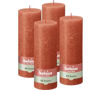 Bolsius - Bougie pilier rustique - Orange - 19 x 7 cm - 4 pièces - Durée de combustion de 85 heures - Sans parfum - Cire végétale naturelle - Sans huile de palme