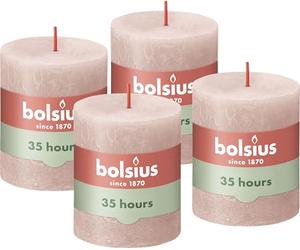 Bolsius - Bougie pilier rustique - Rose - 8 x 7 cm - Lot de 4 - Durée de combustion de 35 heures - Décoration - Non parfumée - Cire naturelle végétalienne - Sans huile de palme