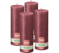 Bolsius - Bougie pilier rustique scintillante - Rouge - 19 cm - Lot de 4 - Ne goutte pas - Longue durée de combustion de 85 heures - Sans parfum