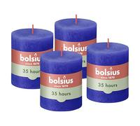 Bolsius - Bougie rustique - Bleu - 8 cm - Lot de 4 - Bougies décoratives - Sans huile de palme - Avec cire végétale naturelle