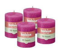 Bolsius - Bougie rustique - Fuchsia - 8 cm - Lot de 4 - Bougies décoratives - Sans huile de palme - Avec cire végétale naturelle