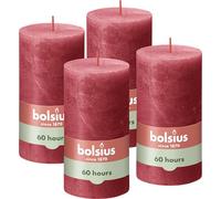Bolsius - Bougie Rustique - Rouge - 13 x 7 cm - Lot de 4 - Longue durée de combustion de 60 heures - Non parfumée - Cire végétalienne