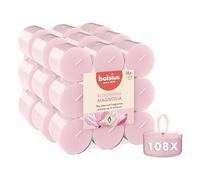 Bolsius - Bougies chauffe-plat parfumées - Magnolia - Rose - Lot de 108 - Coque transparente - Extraits naturels - Contient de la cire végétalienne - Sans huile de palme