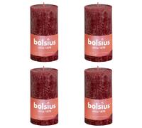 Bolsius - Lot de 4 bougies pilier rustiques - Bordeaux foncé -13 x 7 cm - Longue durée de combustion de 60 heures - Non parfumée - Cire végétalienne