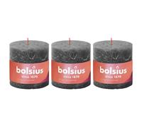 Bolsius - Rustik Lot de 3 bougies pilier XXL Anthracite 10 x 10 cm - Bougies décoratives pour ménage - Longueur de combustion 62 heures - Sans parfum - Cire végétale naturelle - Sans huile de palme