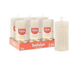 Bolsius - Bougies piliers parfumées - 6 pièces. - 12 cm - striées - vanille - ivoire - bougies parfumées - extraits naturels - contient de la cire végétalienne - sans huile de palme
