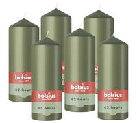 Bolsius - Bougies piliers - Vert - 15 cm - Lot de 6 - Durée de combustion 42 heures - Avec cire végétale naturelle - Sans huile de palme