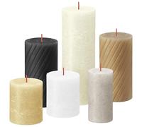 bolsius Bougies Rustiques, Coffret Cadeau de 6, Pillow Talk, Bougies Décoratives pour la Maison, Longue Durée de Combustion, Non Parfumées, Contient de la Cire Végétale Naturelle, Sans Huile de Palme