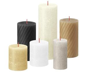 bolsius Bougies Rustiques, Coffret Cadeau de 6, Pillow Talk, Bougies Décoratives pour la Maison, Longue Durée de Combustion, Non Parfumées, Contient de la Cire Végétale Naturelle, Sans Huile de Palme