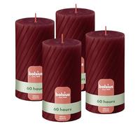 bolsius - Bougies Rustiques en Pilier Rainurées, Rouge, Lot de 4, 13 cm, Bougies Décoratives pour la Maison, Fabriquées avec Cire Végétale Naturelle, Sans Huile de Palme