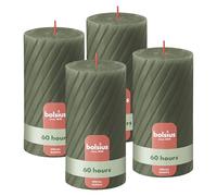 bolsius - Bougies Rustiques en Pilier, Rainurées, Vert Olive, Lot de 4, 13 cm, Bougies Décoratives pour la Maison, Fabriquées avec Cire Végétale Naturelle, Sans Huile de Palme