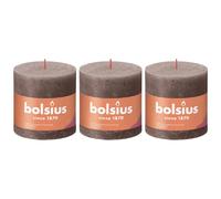 Bolsius - Rustik Lot de 3 bougies pilier XXL - Taupe - 10 x 10 cm - Bougies décoratives pour ménage - Longueur de combustion 62 heures - Sans parfum - Cire végétale naturelle - Sans huile de palme