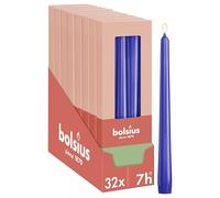 Bolsius Essentials - Lot de 32 - bougies pointues lisses - Bleu - 24,5 cm - 7,5 heures - Bougies décoratives - Sans huile de palme - Avec cire végétale naturelle