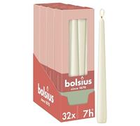 Bolsius Essentials - Lot de 32 bougies pointues lisses - Ivoire - 24,5 cm - Bougies décoratives - Sans huile de palme