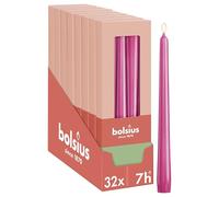 Bolsius Essentials - Lot de 32 - bougies pointues lisses - Rose fuchsia - 24,5 cm - 7,5 heures - Bougies décoratives - Sans huile de palme - Avec cire végétale naturelle