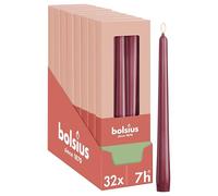 Bolsius Essentials - Lot de 32 bougies - pointues lisses - Rouge - 24,5 cm - 7,5 heures - Bougies décoratives - Sans huile de palme - Avec cire végétale naturelle