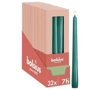 Bolsius Essentials - Lot de 32 - bougies pointues lisses - Vert - 24,5 cm - 7,5 heures - Bougies décoratives - Sans huile de palme - Avec cire végétale naturelle