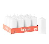 Bolsius - Lot de 12 bougies piliers lisses - Blanches - 12 x 6 cm - Décoratives - Durée de combustion de 33 heures - Non parfumées - Contient de la cire végétale naturelle - Sans huile de palme