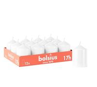 Bolsius - Lot de 12 bougies piliers lisses - Blanches - 8 x 6 cm - Durée de combustion : 17 heures - Non parfumées - Contient de la cire végétale naturelle - Sans huile de palme