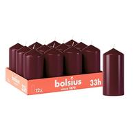 Bolsius - Lot de 12 bougies piliers lisses - Bordeaux - 12 x 6 cm - Bougies décoratives - Durée de combustion 33 heures - Sans parfum - Contient de la cire végétale naturelle - Sans huile de palme