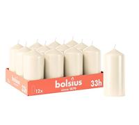 Bolsius - Lot de 12 bougies piliers lisses - Ivoire - 12 x 6 cm - Bougies décoratives pour la maison - Durée de combustion : 33 heures - Non parfumées - Contient de la cire végétale naturelle