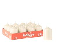 Bolsius - Lot de 12 bougies piliers lisses - Ivoire - 8 x 6 cm - Bougies décoratives pour la maison - Durée de combustion : 17 heures - Non parfumées - Contient de la cire végétale naturelle