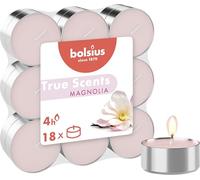 Bolsius - Lot de 18 Bougies Chauffe-Plat Parfum - Magnolie - Durée de Combustion 4 Heures - Décoration - Extraits naturels - avec Cire Naturelle végétalienne