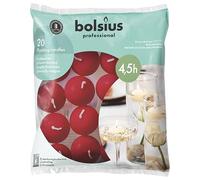 Bolsius Lot de 20 bougies flottantes, rouges, diamètre : 45 mm, longueur de combustion : 4,5 heures, cire praffine, sans huile de palme, décoratives, pour la maison