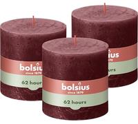 Bolsius - Lot de 3 bougies pilier XXL Rouge 10 x 10 cm - Bougies décoratives - Longueur de combustion 62 heures - Sans parfum - Cire végétale naturelle - Sans huile de palme