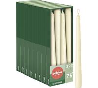 Bolsius - Lot de 32 Bougies Coniques Lisses - Ivoire - En Carton - Bougies Décoratives pour la Maison - Durée de Combustion : 7 Heures - Non Parfumées - Contient de la cire végétale naturelle