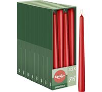 Bolsius - Lot de 32 Bougies Coniques Lisses - Rouge - Bougies Décoratives pour la Maison - Durée de Combustion : 7 Heures - Non Parfumées - Contient de la cire végétale naturelle