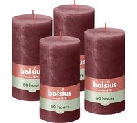 Bolsius - Lot de 4 bougies pilier rustiques - Bordeaux foncé -13 x 7 cm - Longue durée de combustion de 60 heures - Non parfumée - Cire végétalienne
