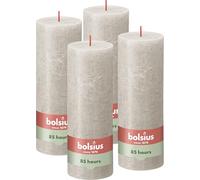 Bolsius – Lot de 4 bougies pilier rustiques Gris clair 19×7cm, 85h, non parfumées, végétaliennes