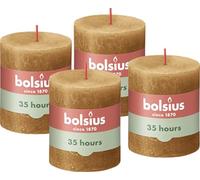 Bolsius Bougies pilier rustiques Lot de 4 Jaune 8×7 cm 35h Non parfumée Cire végétalienne naturelle