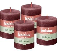 Bolsius - Lot de 4 bougies pilier rustiques - Rouge foncé - Longue durée de combustion de 35 heures - Non parfumée - Cire végétalienne naturelle - Sans huile de palme - 8 x 7 cm