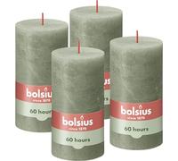 BOLSIUS - Lot de 4 bougies pilier rustiques - Vert foncé - 13 x 7 cm - Longue durée de combustion de 60 heures - Non parfumée - Cire végétalienne