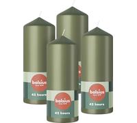Bolsius - Lot de 4 bougies pilier - Vert - 15 x 6 cm - Longue durée de combustion de 42 heures - Sans parfum - 5% Cire naturelle végétalienne - Sans huile de palme