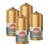 Bolsius - Lot de 4 bougies piliers lisses - Doré métallisé - 120 x 58 mm - Bougies décoratives - Durée de combustion : 33 heures - Sans parfum - 5% de cire végétale naturelle - Sans huile de palme