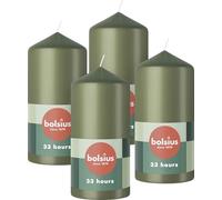 Bolsius - Lot de 4 bougies piliers - Vert - 12 x 6 cm - Longue durée de combustion de 33 heures - Sans parfum - 5% Cire naturelle végétalienne - Sans huile de palme