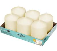 BOLSIUS Lot de 6 bougies piliers ivoire en vrac - 7,6 x 10,2 cm - Plus de 40 heures de combustion propre - Sans huile de palme - 0 % de graisse animale - Qualité européenne - Piliers de restaurant
