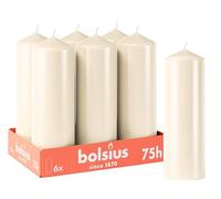 Bolsius - Lot de 6 bougies piliers lisses - Ivoire - 20 x 7 cm - Durée de combustion 75 heures - Non parfumées - Contient de la cire végétale naturelle