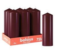 Bolsius - Lot de 6 bougies piliers lisses - Rouge bordeaux - 20 x 7 cm - Bougies décoratives ménagères - Durée de combustion 75 heures - Non parfumées - Contient de la cire végétale naturelle